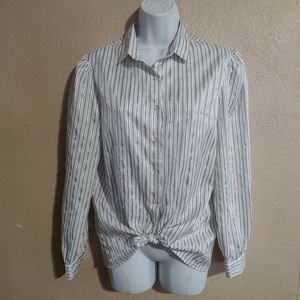 Vintage Black White Striped Button Up Blouse Haberdashery Union SZ Large XLarge